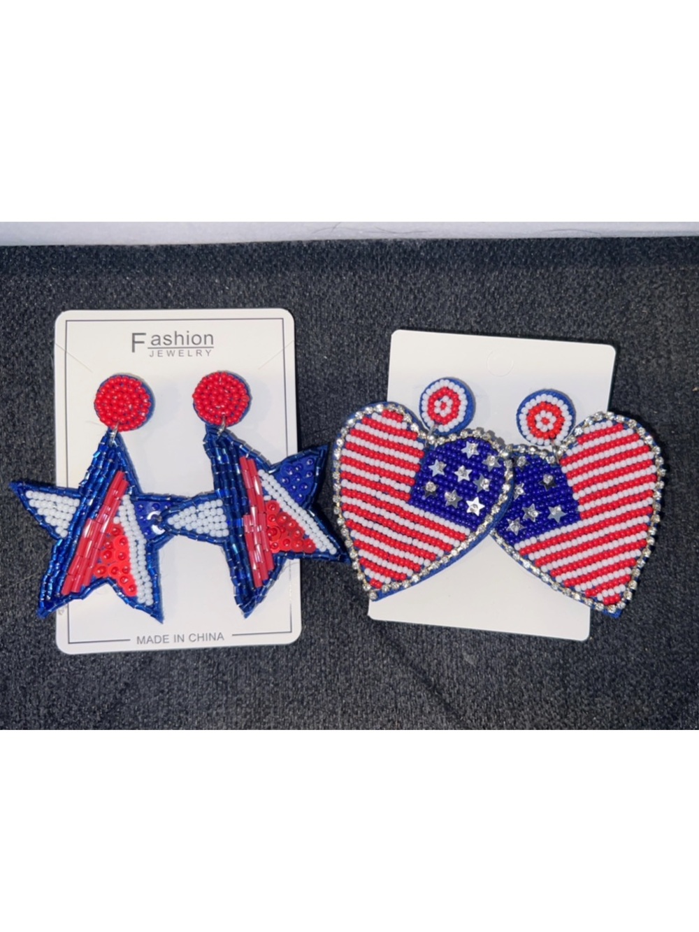 Fashion Jewelry Red, White & Blue Patriotic Beaded Earrings Pick Heart or Star - Picture 2 of 4